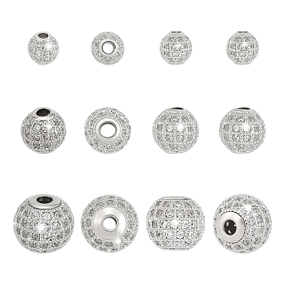12шт 3 стили латунь микро паве прозрачные бусины из циркония, круглые