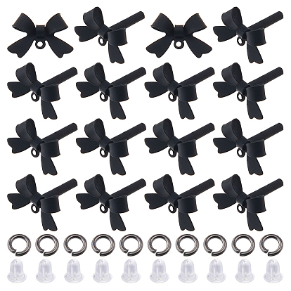 Alloy Stud Earring Findings, with 925 Sterling Silver Pins and Brass Jump Rings, Bowknot