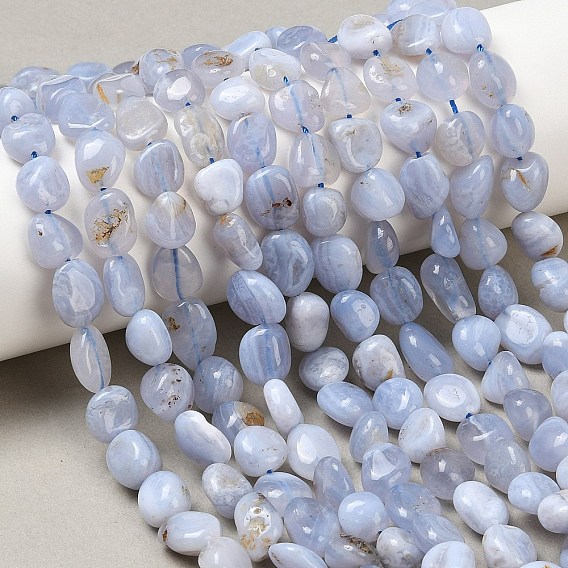 Нити бусин из кружевного агата натурального синего цвета, самородки, упавший камень