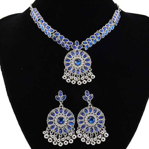 Комплекты из серег-гвоздиков и ожерелий с подвесками в стиле ретро со стразами, цветок