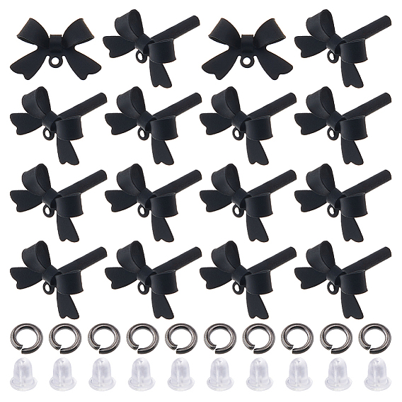 Alloy Stud Earring Findings, with 925 Sterling Silver Pins and Brass Jump Rings, Bowknot
