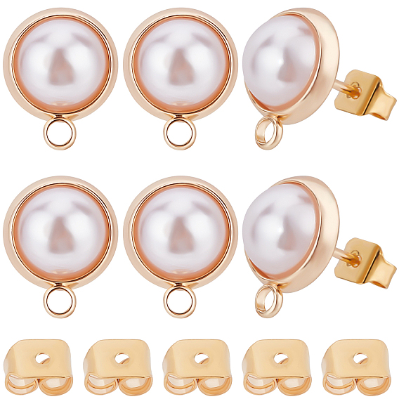 20 шт. латунные серьги-гвоздики, полукруглый, с абс-жемчужиной и петлей, с латунными ушными гайками 20шт.