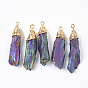 Electroplate Natural Quartz Crystal Pendants, with Brass Findings, Nuggets, Golden