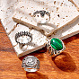 Комплекты колец из цинкового сплава с малахитом, череп, овал и лошадь