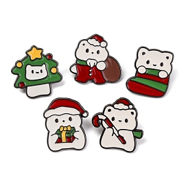 Christmas Cat Theme Zinc Alloy Enamel Pins, Cut Kitten Gunmetal Brooches