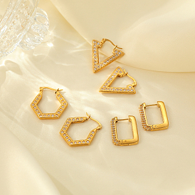 Модная 304 серьги нержавеющей стали обручем, с четким кубического циркония, реальный 18 k позолоченный