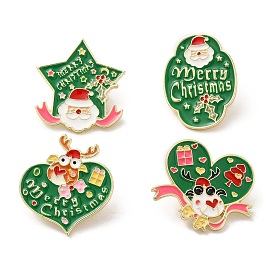 Christmas Theme Enamel Pins, Light Gold Alloy Badge for Backpack Clothes, Reindeer/Santa Claus