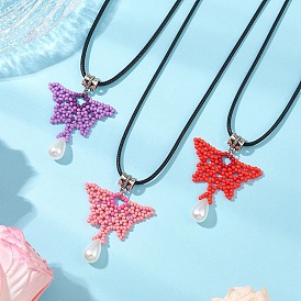 Стеклянные бусины бисерные бабочки подвески ожерелья, ожерелье из вощеного хлопкового шнура для женщин