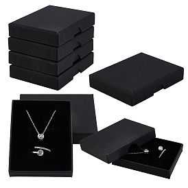 Cajas de regalo de papel para juegos de joyería con tapa, para pendientes y collares, Rectángulo