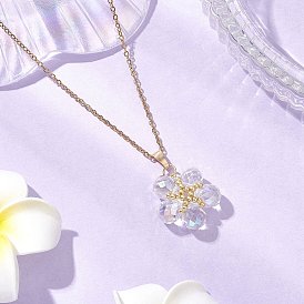 Стеклянные и стеклянные бусины цветочные подвески ожерелья, 304 женские ожерелья-цепочки из нержавеющей стали, золотые