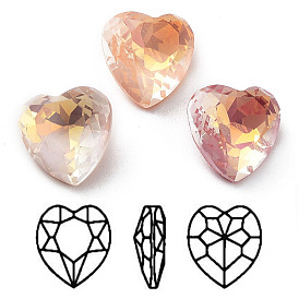 Electroplate K9 Glass Rhinestone Cabochons, Point Back & Back Plated, Faceted, Heart