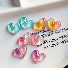 Gradient Color Transparent Resin Peach Heart Cabochons, with Glitter Powder, DIY Hair Accessories Material