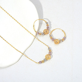 Brass Hollow Round Jewelry Set, Including Pendant Necklaces & Hoop Earring