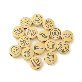 Halloween 304 Stainless Steel Beads, Real 18K Gold Plated, Flat Round