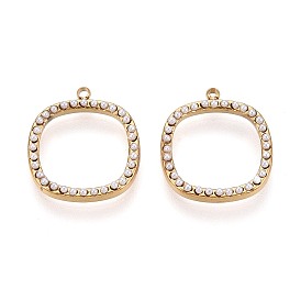 304 Подвески из нержавеющей стали и АБС-пластика с имитацией жемчуга, квадратный шарм, ионное покрытие (ip), долговечный