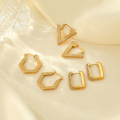 Модная 304 серьги нержавеющей стали обручем, с четким кубического циркония, реальный 18 k позолоченный