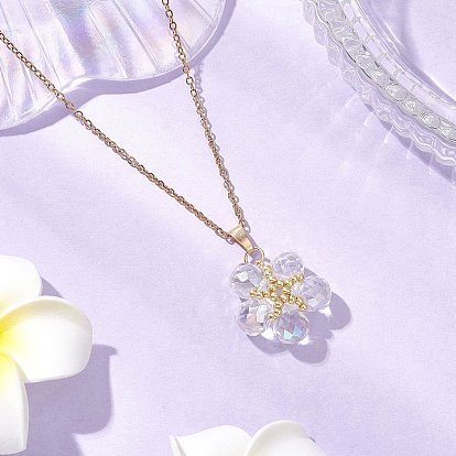 Стеклянные и стеклянные бусины цветочные подвески ожерелья, 304 женские ожерелья-цепочки из нержавеющей стали, золотые