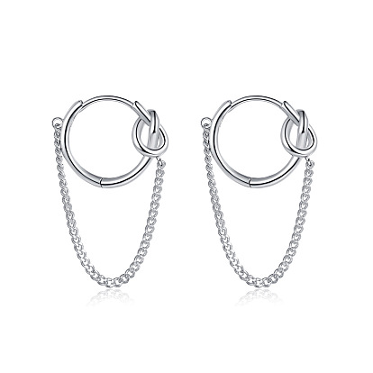 Knot Ear Clip Earrings - Chain Design, Fashionable, Smooth Surface.