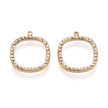 304 Подвески из нержавеющей стали и АБС-пластика с имитацией жемчуга, квадратный шарм, ионное покрытие (ip), долговечный