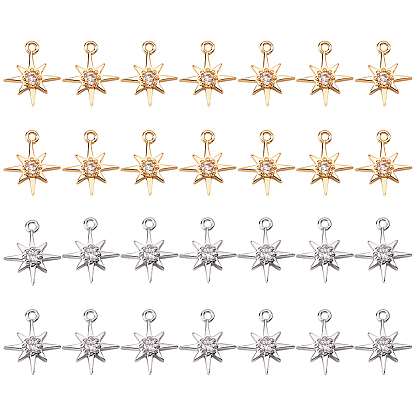 28 шт. 2 цвета латунные подвески с цирконием, звезда, без никеля 
