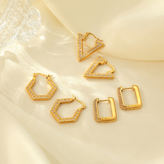 Модная 304 серьги нержавеющей стали обручем, с четким кубического циркония, реальный 18 k позолоченный