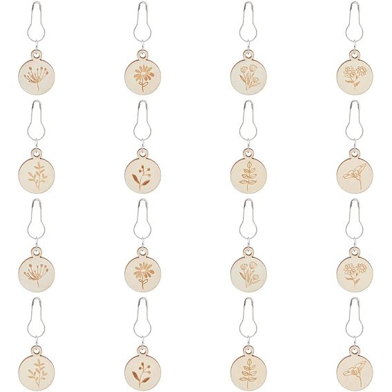 8 шт. 8 плоский круглый стиль с цветочными деревянными подвесками с замком маркер стежка, с латунной контактный, для вязания инструментов