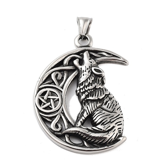 Ретро 304 из нержавеющей стали большие кулоны, луна с очарованием волка