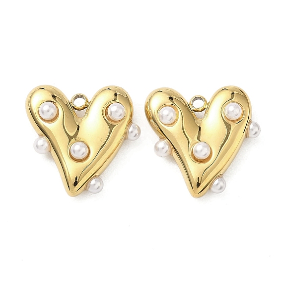 304 подвески из нержавеющей стали с жемчужными подвесками из АБС-пластика, шарма сердца, вакуумное покрытие pvd