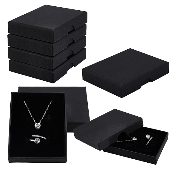 Paper Jewelry Set Gift Packing Boxes with Lid, for Earrings Necklaces, Rectangle