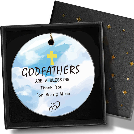 Подвесные украшения из печатного фарфора, с веревкой и коробкой, плоско-круглые