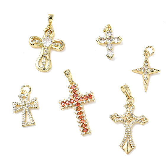 Easter Religion Brass Micro Pave Cubic Zirconia Pendants, Cross Charms, Real 18K Gold Plated
