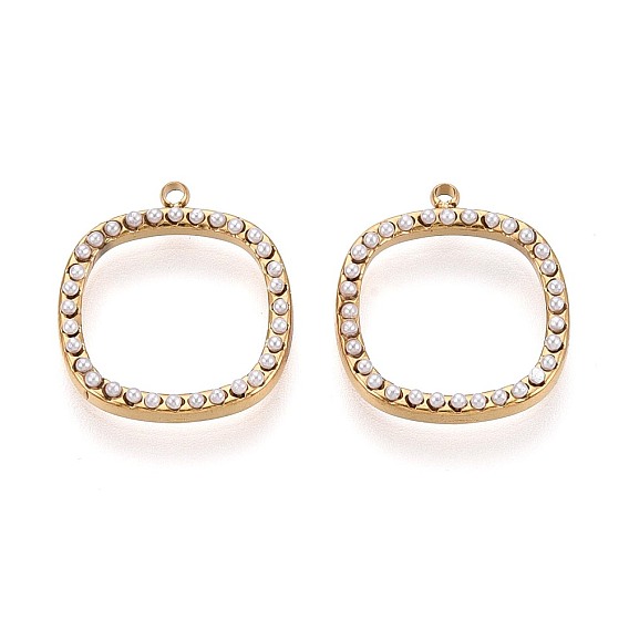 304 Подвески из нержавеющей стали и АБС-пластика с имитацией жемчуга, квадратный шарм, ионное покрытие (ip), долговечный