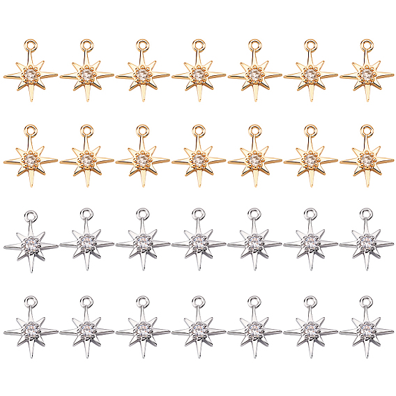 28 шт. 2 цвета латунные подвески с цирконием, звезда, без никеля 