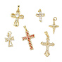 Easter Religion Brass Micro Pave Cubic Zirconia Pendants, Cross Charms, Real 18K Gold Plated
