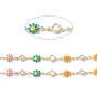 Handmade Eco-friendly Brass Enamel Flower & Heart Link Chain, with Cubic Zirconia, Real 18K Gold Plated, Lead Free & Cadmium Free, Soldered, with Spool