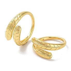 Brass Open Cuff Rings for Women, Feather
