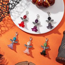 6 шт. 6 Цвета: прозрачный акрил и окрашенная синтетическая бирюза, подвеска в виде черепа-ангела на Хэллоуин, Сплав с застежками когтя омара, платина