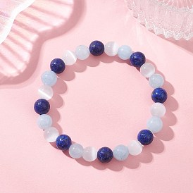 Браслеты из окрашенного натурального кварца и кунжутной яшмы, эластичные, для женщин и мужчин., круглые