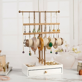 Adjustable Metal T-Bar Display Racks, Wood Drawer Jewelry Holder for Bracelets, Necklaces, Rings