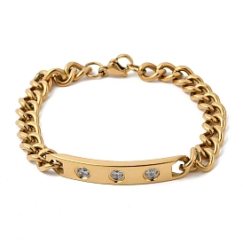 304 Браслеты из нержавеющей стали с микропаве из кубического циркония в кубинском стиле, ионное покрытие (ip)