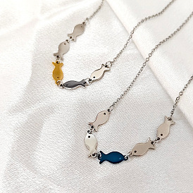 Двухцветные 304 браслеты из нержавеющей стали с звеньями, браслеты-цепочки для женщин, рыба