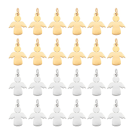 12 шт. 2 цвета 201 подвески из нержавеющей стали, штамповка бланков, с распаяными кольцами, ангел