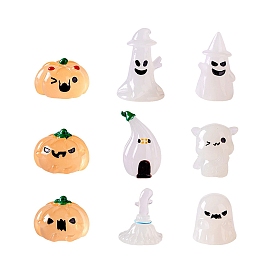 Luminous Halloween Theme  Resin Figurines, Glow in the Dark Display Decorations, Pumpkin/Ghost/Fire