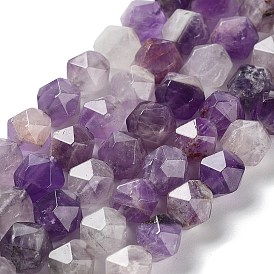 Natural Amethyst Beads Strands, Faceted, Star Cut Round Beads