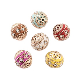 Handmade Indonesia Beads, with Alloy and Glass, Round