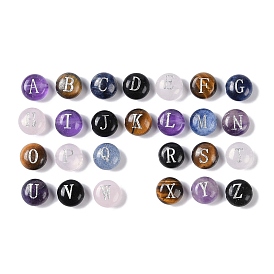 Natural Mixed Gemstone Beads, Flat Round with Letter