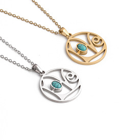 Stainless Steel Cut and Polished Turquoise Eye Pendant Necklace for Women