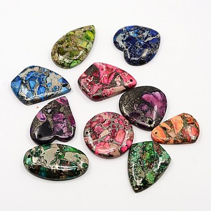 Synthetic Regalite/Imperial Jasper/Sea Sediment Jasper Pendants, Dyed, Mixed Shapes, 30~50x20~40x4.5~6mm, Hole: 2mm