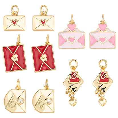 10шт. 5 стили, подвески из латуни с гальваническим покрытием и соединительным кольцом, с эмалью/кубическим цирконием