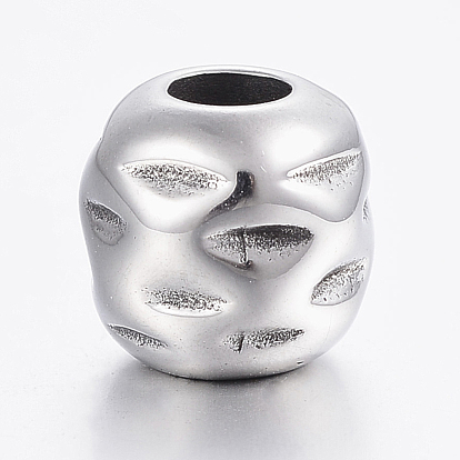 304 Stainless Steel European Beads, Large Hole Beads, Carved Barrel